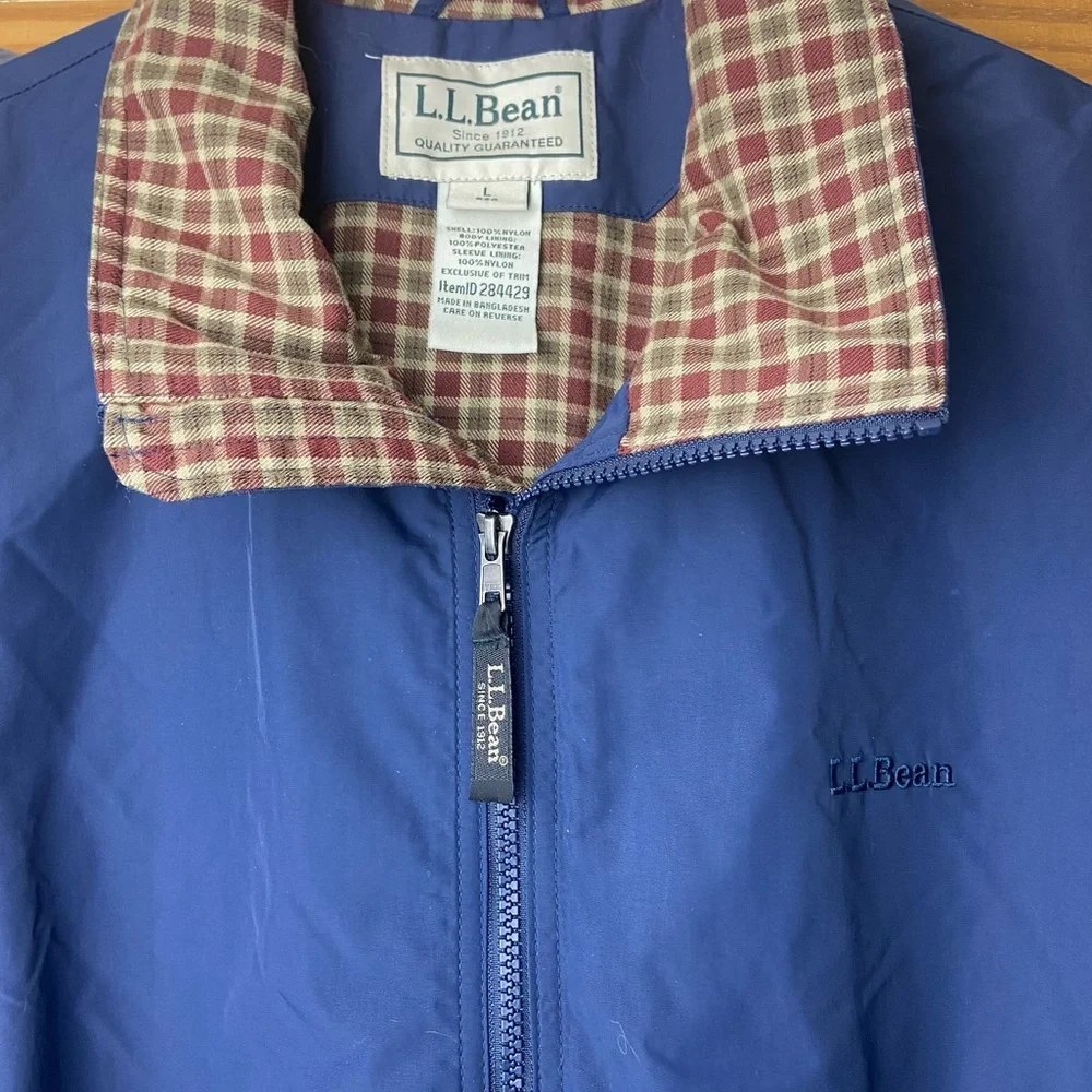 L.L. Bean Warm-Up Bomber Jacket Plaid Lined Navy Blue Mens L Classic Outdoor - Picture 4 of 5